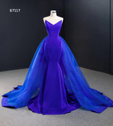 Blue Trumpet Sexy Mermaid Elegant Detachable Train Evening Gown - FashionByTeresa